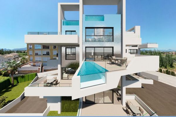 Capolavoro architettonico! Nuovo appartamento con vista sul mare e piscina privata vicino alla spiaggia e al campo da golf di Oliva-Nova