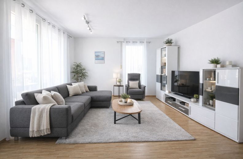 2-Zimmer-Wohnung mit 14 m² Balkon und TG-Stellplatz in Trudering – Wohnzimmer Einrichtungsbeispiel