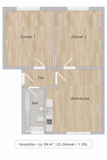 Grundriss ca. 59 m², 2,5 Zimme