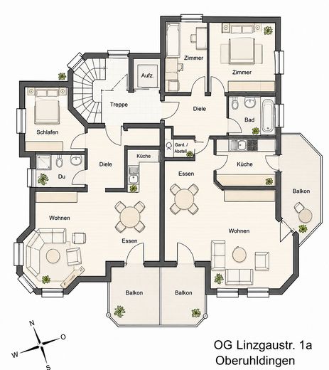 Attraktive 2-Zimmer-Wohnung in gepflegtem mediterranen 6-Familien-Haus – Grundriss Wohnung linke Seite