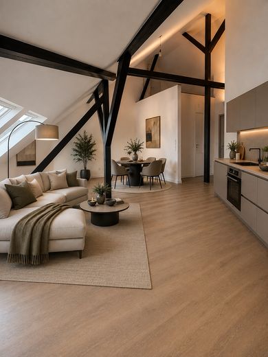 Pierwsze zasiedlenie – wyjątkowe 2-pokojowe mieszkanie na poddaszu w Schwetzingen – Wohnzimmer AI Design