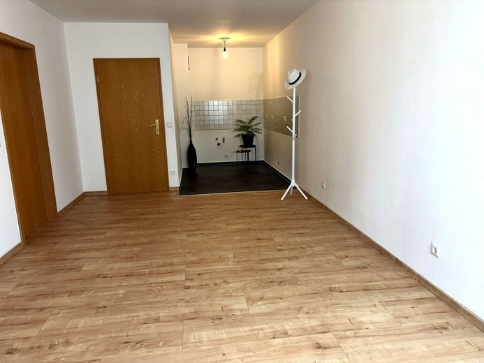 Frisch sanierte stilvolle 2-Zimmer-Wohnung m. Südbalkon in Machern/Erstbezug – Wohnzimmer mit offener Küche