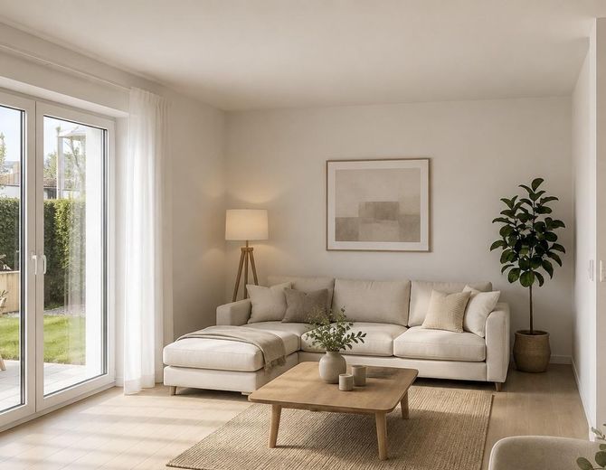 Eerste bewoning vanaf 02/2027: Modern wonen met eigen tuin in Zorneding – Wohnzimmer