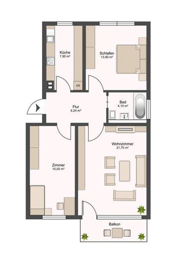 Grundriss 3-Zimmer Wohnung