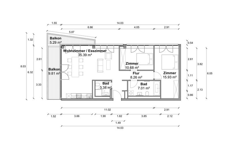 Dachgeschoss mit Panoramablick! Luxus 3 Zimmer Wohnung mit ca. 88m², EBK und Terrasse in Mitte! – Grundriss C706