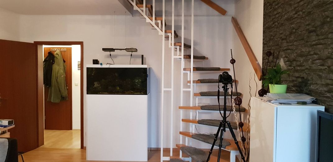 Bellissimo appartamento mansardato su 2 piani in una casa ben tenuta con balcone, cucina, posto auto – Treppe zum DG