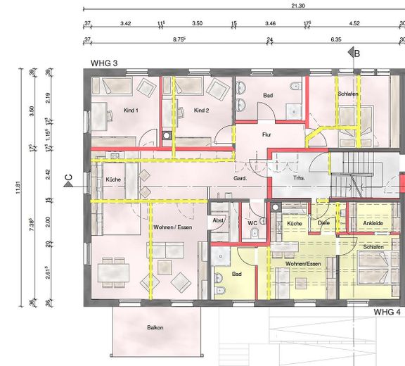 شقة جديدة مُجددة بالكامل من 4 غرف بمساحة 111م2 مع شرفة كبيرة – Grundriss Wohnung 3