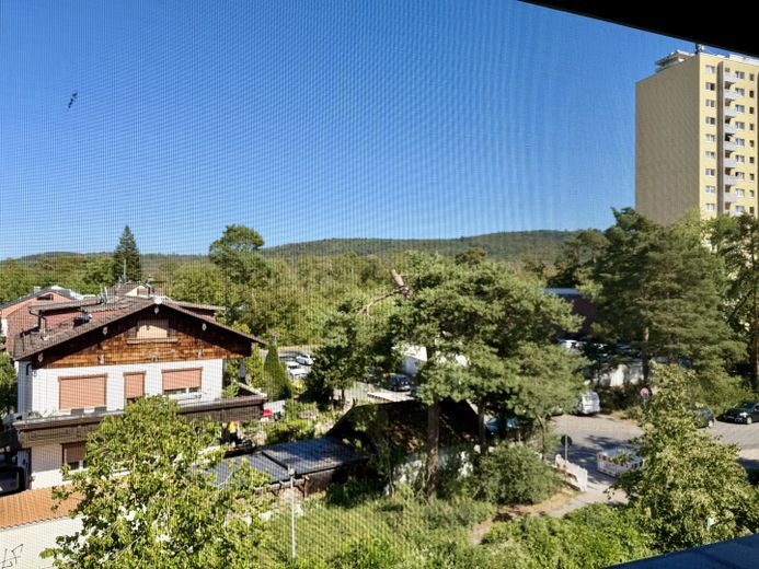 Wohnen mit Blick auf Burg Frankenstein -Erstbezug nach Renovierung- 2-Zimmer mit EBK & TG-Stellplatz – Ausblick aus dem Schlafzimmer