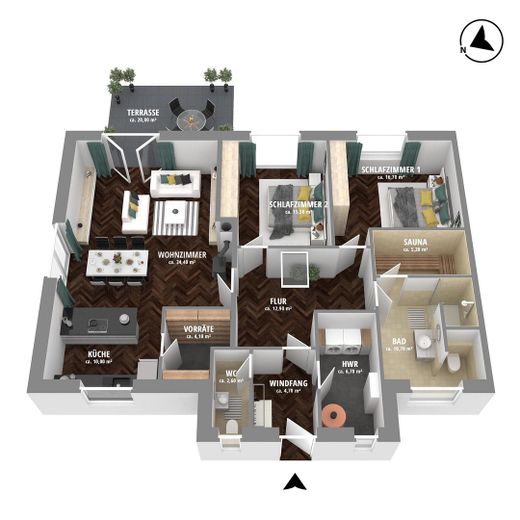 Demi-maison bungalow haut de gamme avec cuisine équipée et sauna – situation attractive et calme à Barum – Grundriss