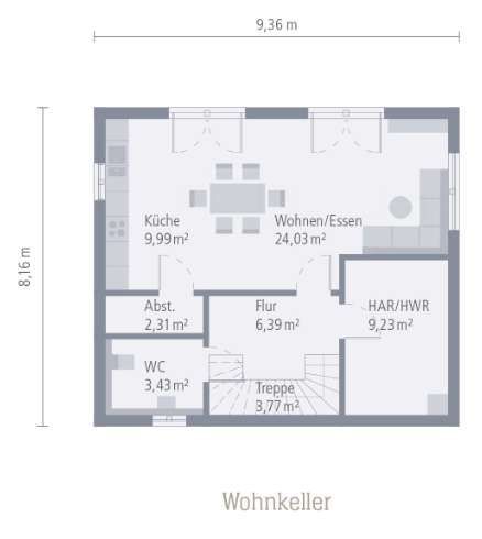 Einzigartige Chance: Ein besonderes Haus mit viel Raum unverbaubare Aussichten in Top Lage – Keller_Grundris_Designhaus am Berg: EFH