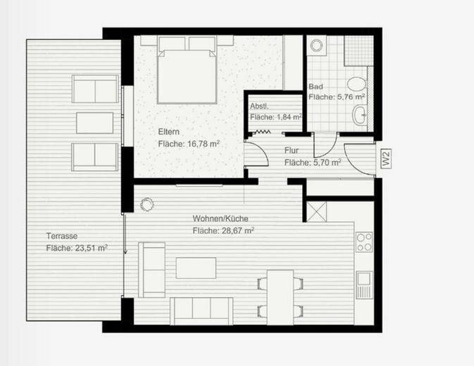 Virchow SIX- Traumhafte 2-Zimmerwohnung mit Balkon – Grundriss