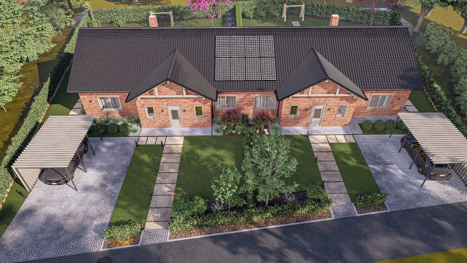 Demi-maison bungalow haut de gamme avec cuisine équipée et sauna – situation attractive et calme à Barum – Vogelperspektive Visualisierun