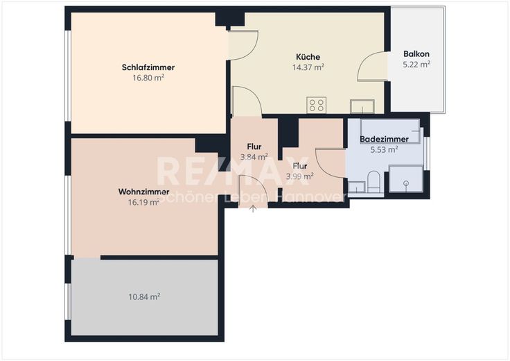 Lichtdurchflutete 3-Zimmer-Balkon-Wohnung im 2. OG mit grünem Rückzugsort – Grundriss