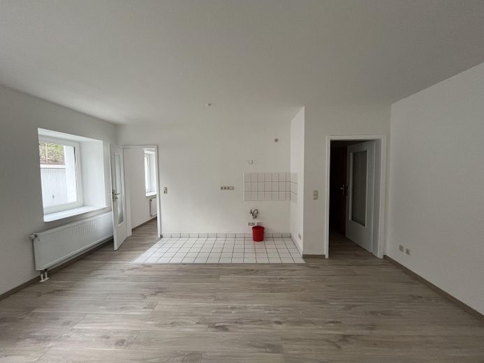 helle 2-Raumwohnung in Chemnitz-Klaffenbach im Erdgeschoss – Wohnzimmer mit Küche