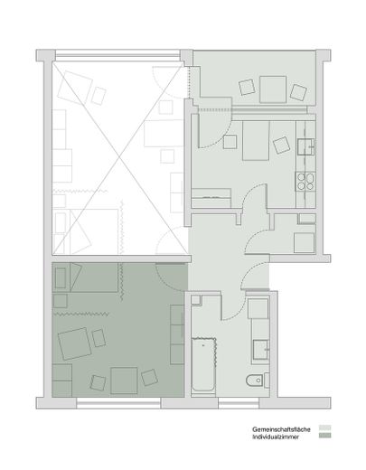 Möbliertes Zimmer auf Zeit in Berufstätigen-WG – Zimmer und Gemeinschaftsräume