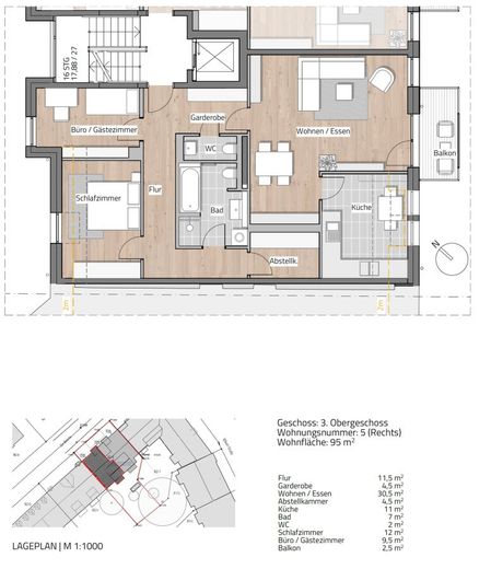 LAUBEGAST’TA ASANSÖRLÜ SESSİZ 3 ODALI DAİRE – Grundriss 3-Raum WE05