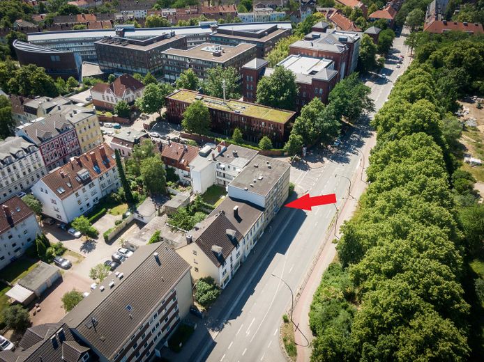 Bright 1.5-room apartment near Hamburg University of Technology with balcony – Luftbild Straßenansicht m.Mark