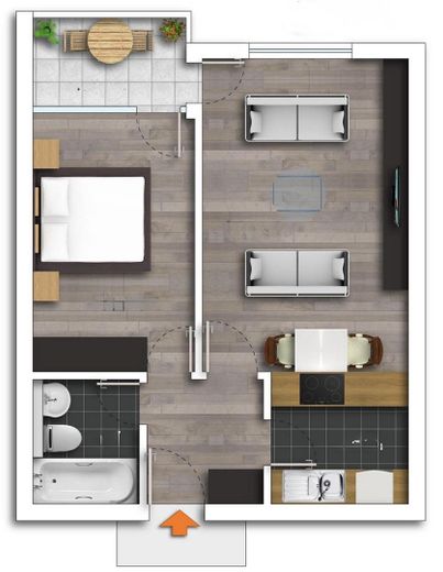 2-комнатная квартира с балконом и местом в подземном гараже – Grundriss