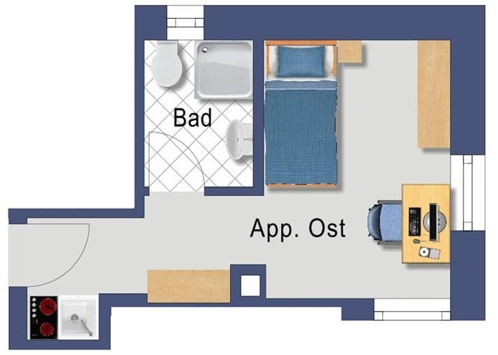 Student:innen-Appartement mit eigenem Parkplatz und WLAN-Flatrate in Obereichstätt – Grundriss (Skizze)