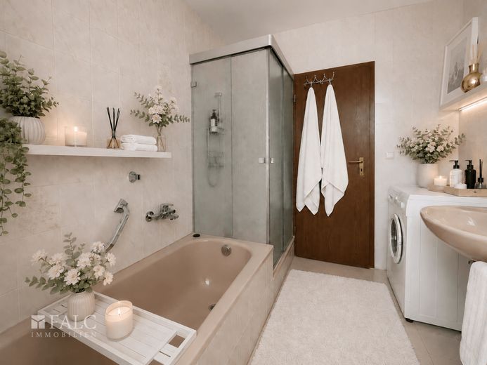 Zentral &amp; idyllisch 2 Zimmer mit Loggia, Blick ins Grüne – Badezimmer