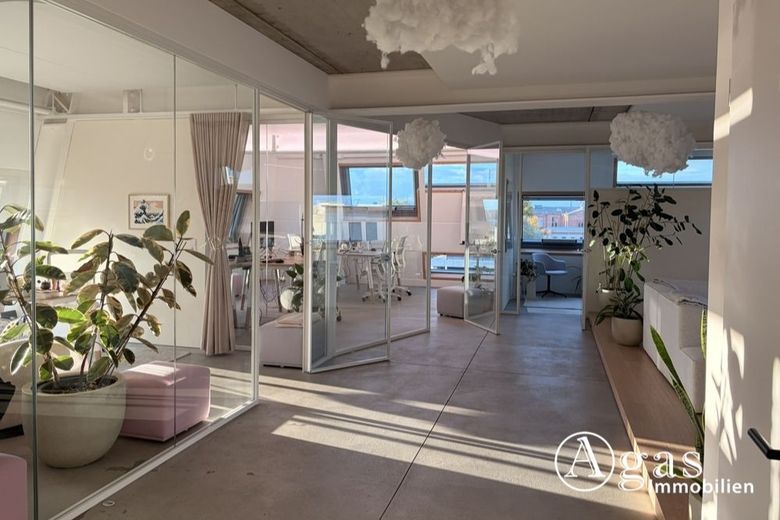 Innovation trifft Komfort: Modernes Büro mit Panorama-Dachterrasse  zu vermieten – Büroräume