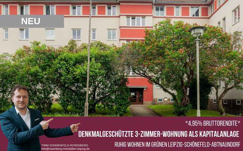 Gepflegte 3-Zimmer-Kapitalanlage im charmanten Altbau in Leipzig / Schönefeld  *4,95% Brottorendite* – Immobilie in LeipzigSchönefeld-Abtnaundorf zu verkaufen_Titelbild