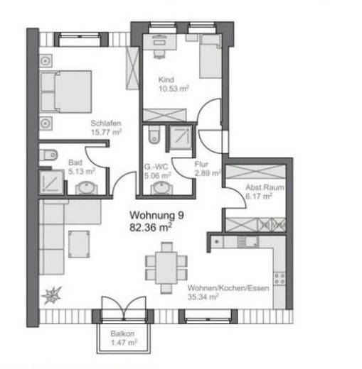 Modern 3-room apartment with 2 bathrooms and underground parking space – Grundriss