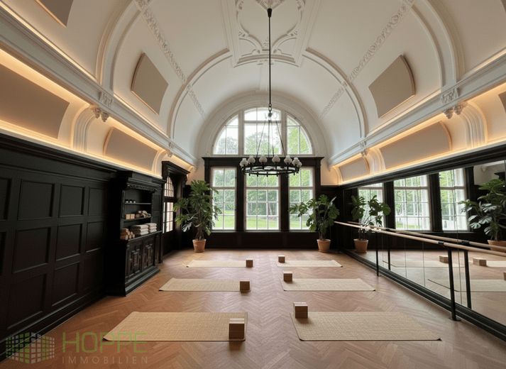 Schloss Siethen - Repräsentative Büro-, Kanzlei- oder Praxisräume in Seenähe – Yoga-, Tanzstudio (Einrichtungsbeispiel KI generiert)