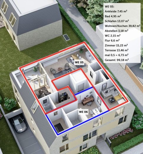 Neubau 2026: Exklusive DG-Wohnung mit 99 m² // 3,5 Zimmer // Loggia &amp; Aufzug in Glessen – Grundriss (bsph. Ausstattung)