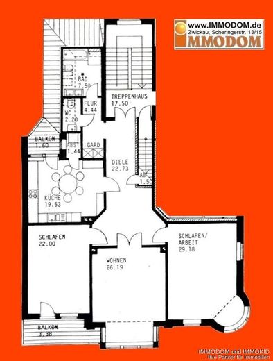 3-Zimmer-Wohnung in Zwickau-Nordvorstadt, herrschaftliches Wohnen mit großer Wohnküche, Erker und 2 Balkonen! – Grundriss