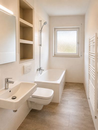 3 Zimmer Wohnung mit Balkon und modernem Bad – Badezimmer