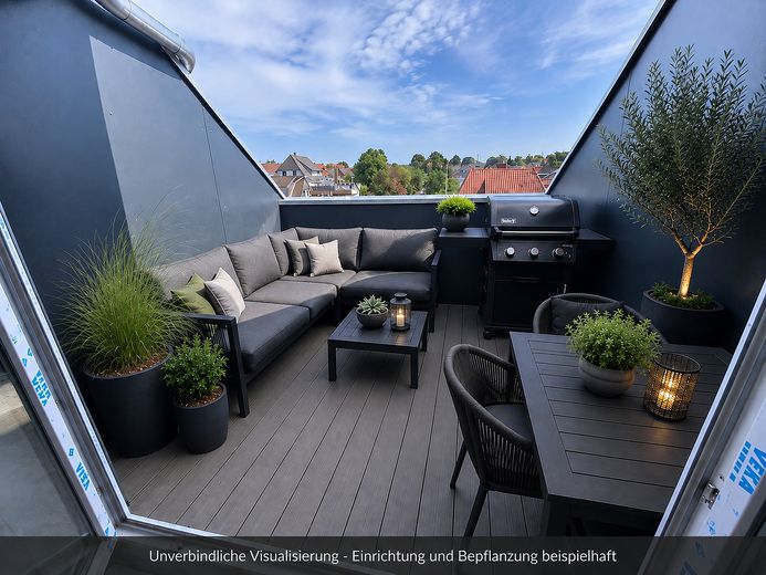 ERSTBEZUG 2,5 Zimmer KFW55 DG mit Ankleidezimmer, Loggia, FBH, EBK, Wallbox – Loggia visualisiert