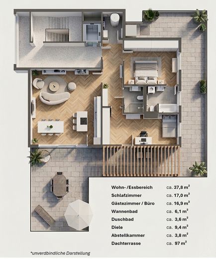 Exklusiver Wohntraum über Köln: Penthouse mit spektakulärer 97 m² Dachterrasse, Provisionsfrei – Grundriss