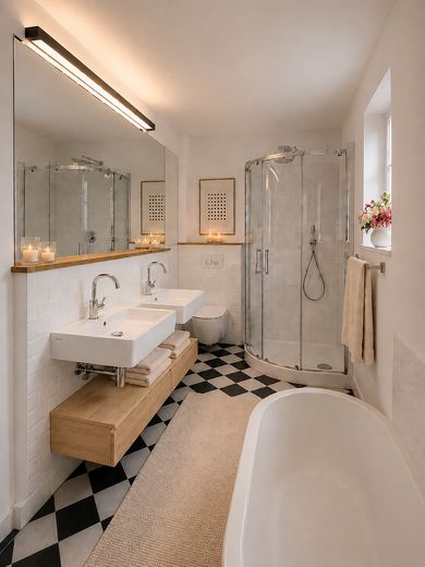Keine Provision, Südbalkon/Südgarten, energetisch topsanierte Stadtvilla, Villenkolonie Pasing I – Masterbad_Dusche_Obergeschoss