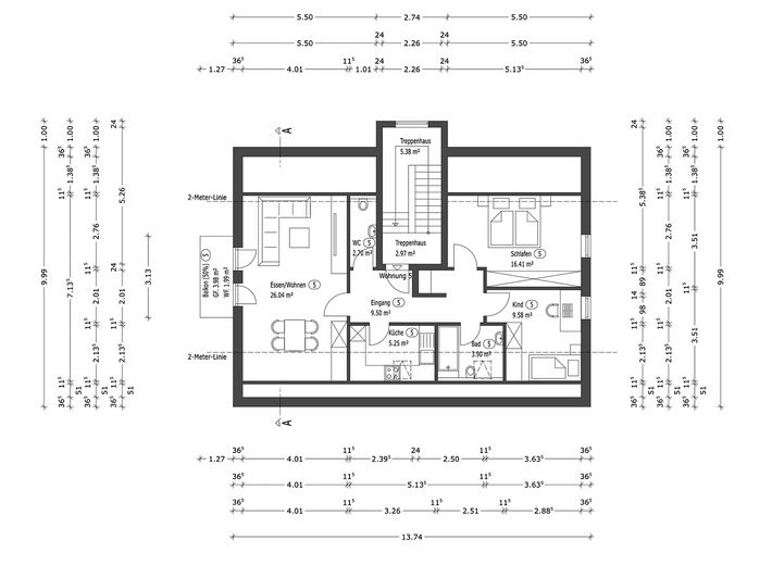 Geschmackvolle 3-Raum-Wohnung mit großem Balkon – Grundriss