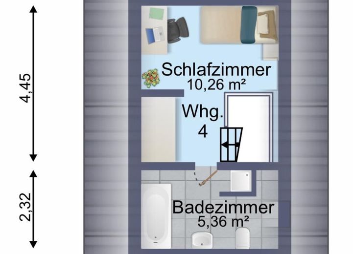 Helle 2-Zimmer-Whg. auf 2 Ebenen – ca. 70 m²–ruhig in Kirchhorst – Grundriss oben