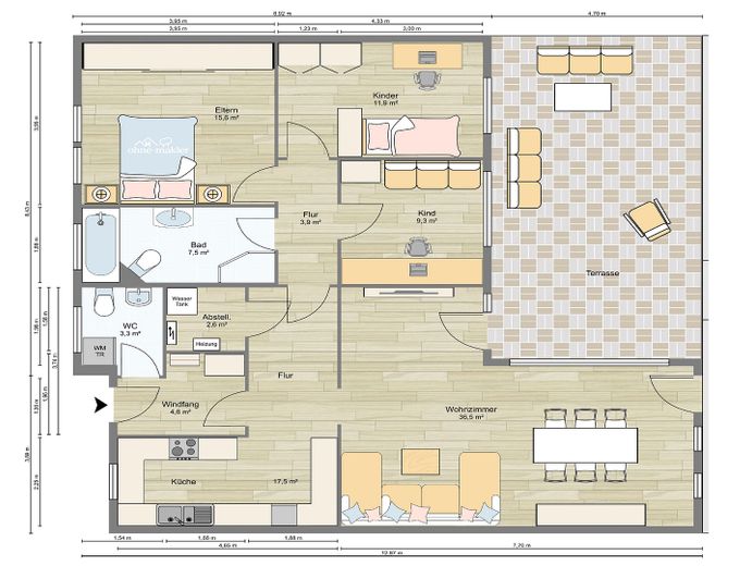 Bungalow mit mitoyenneté rénové sur le plan énergétique (A+) avec patio-jardin privé et vue dégagée sur la verdure – Grundriss