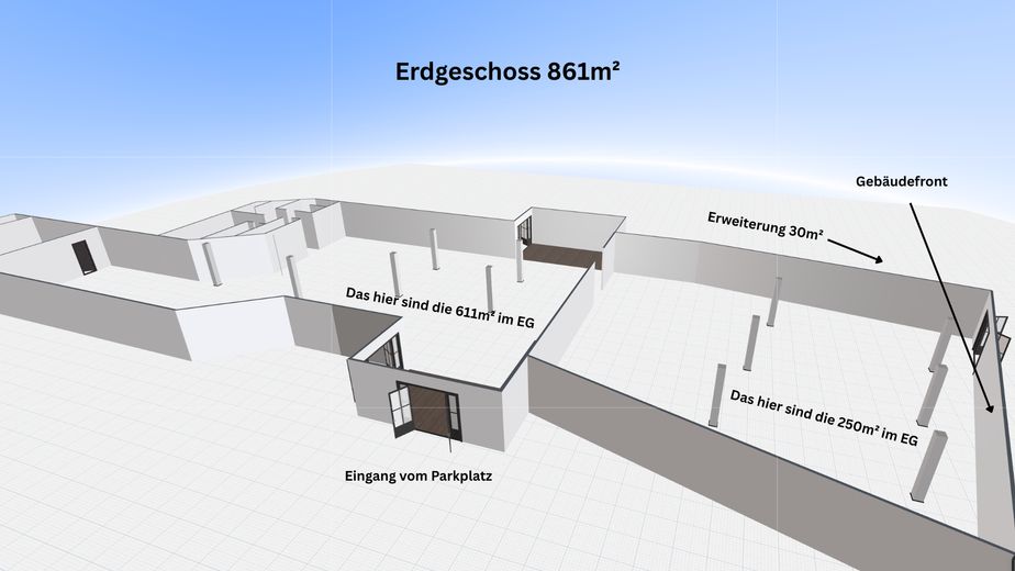861m² EG Ansicht vom Parkplatz