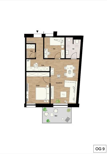 Première occupation après rénovation complète – appartement de 3 pièces de 65 m² avec balcon – Grundriss