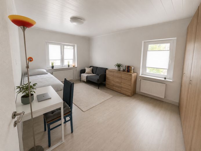 Architekten-Bungalow mit großem Grundstück und Baupotenzial – Helles Schlafzimmer 