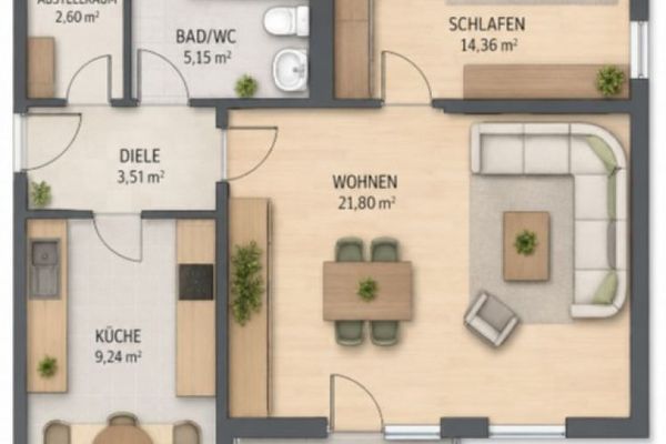Protección contra la inflación: luminosa vivienda de 2,5 habitaciones en planta baja con balcón, con posibilidad de aumentar la rentabilidad del 3,0 al 3,5 %