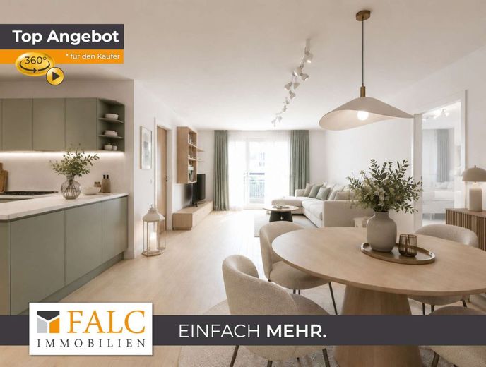 Moderne 4-Zimmer-Wohnung mit Balkon, Aufzug und Tiefgaragenstellplatz – Wohn- und Essbereich KI