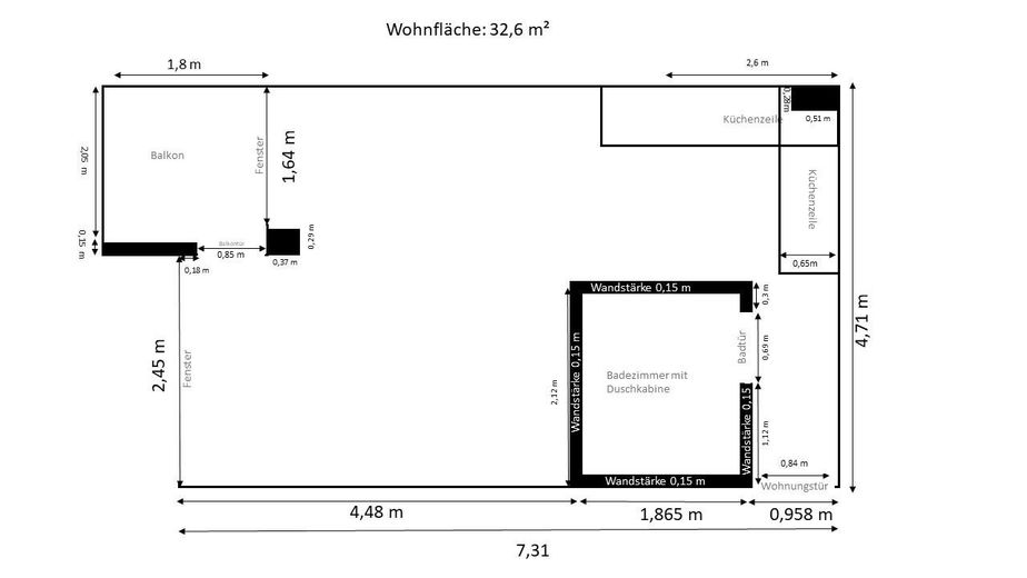 1-pokojowe studio w atrakcyjnej lokalizacji – Grundriss Appartment