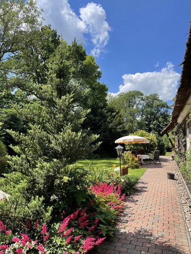 Großzügiges Anwesen unter Reet mit großem parkähnlichem Grundstück - vielseitig nutzbar. – Terrasse am Haus