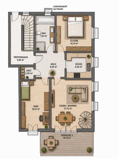 Moderno appartamento al piano terra di 3,5 locali con giardino e seminterrato in posizione TOP a IN-Süd, vicino alla stazione centrale – Grundriss