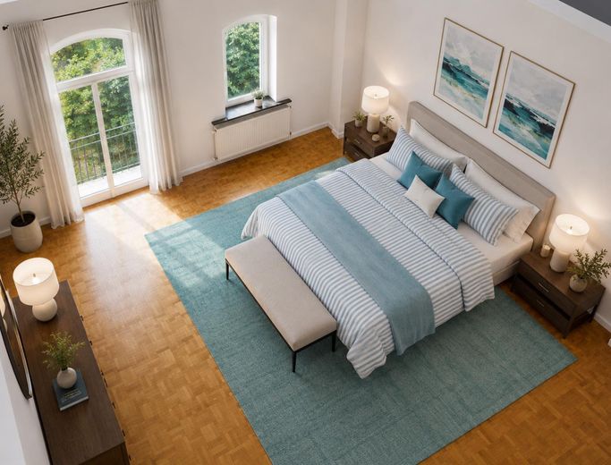 At Staden: An exclusive townhouse with 110 sqm on a well-maintained private street –  Visual Schlafzimmer von oben
