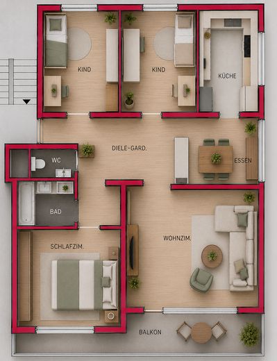 Modernisierte 4,5 Zimmer Wohnung mit Balkon, EBK und TG-Box in begehrter Wohnlage von Sindelfingen – Grundriss