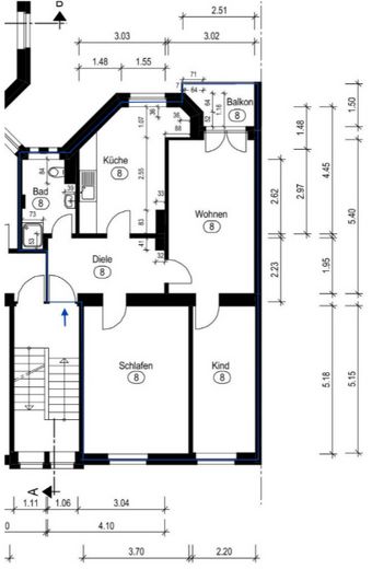 Charmante 3 Zimmer in Düsseldorf – Grundriss