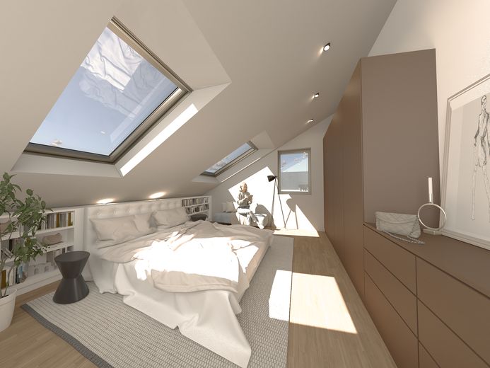 Neubau 3-Zimmer Dachgeschoss-Wohnung in Grafing - top Ausführung - barrierefrei – Schlafzimmer Wohnung 5
