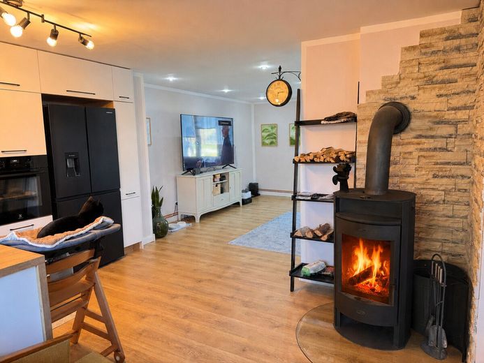HORN IMMOBILIEN++Einfamilienhaus in Pasewalk mit Einbauküche, Kamin und viel Platz für Ihre Familie! – Wohnzimmer mit Kamin